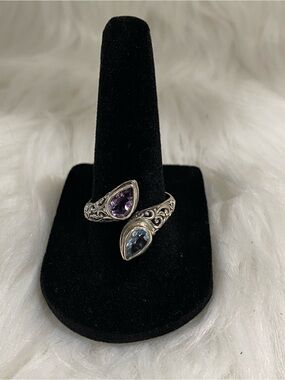 Sterling Silver Double Teardrop Gemstone “Bypass” Ring